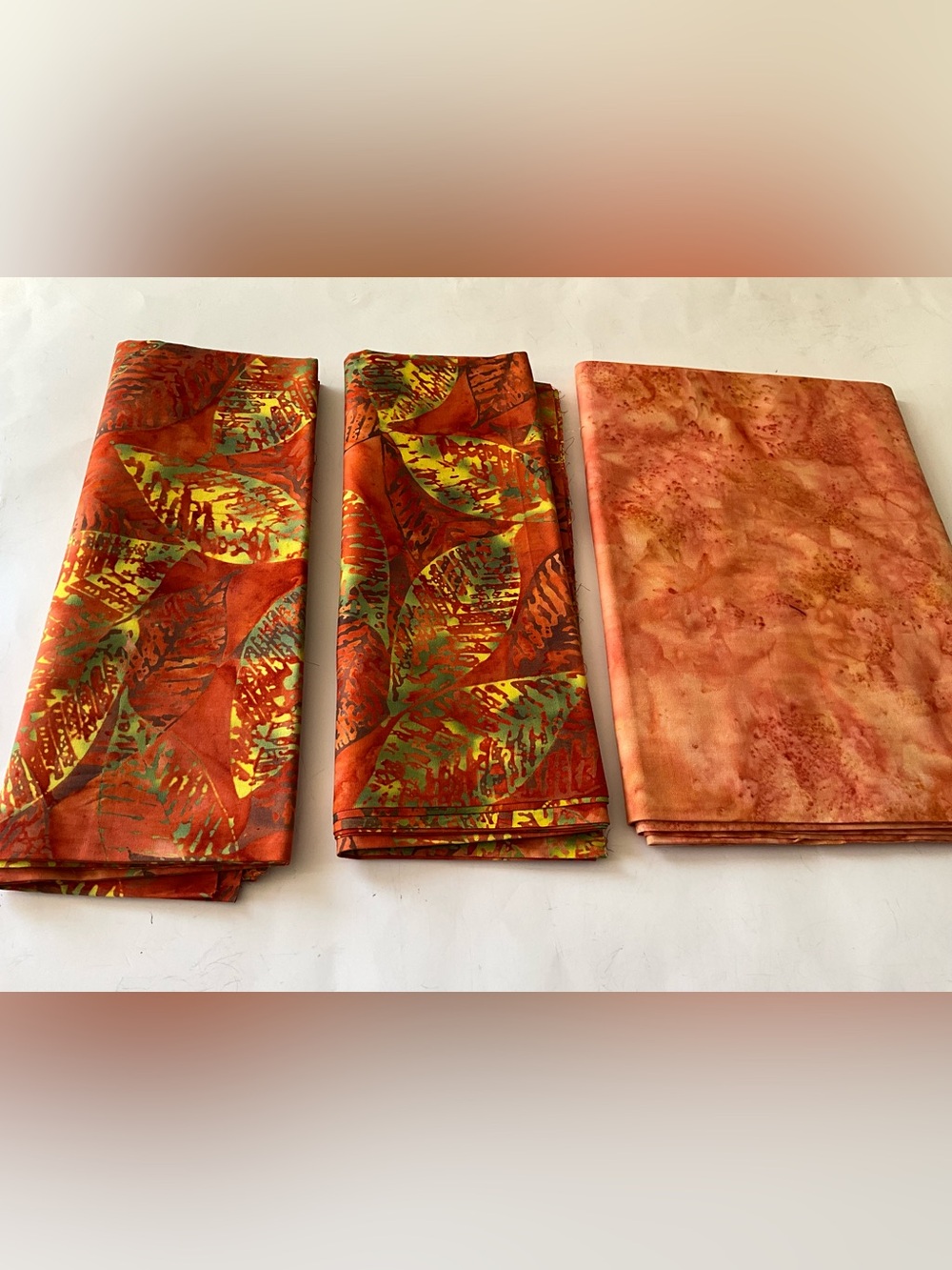 Quilting Sewing Fabric Batik/Tie-Dye Leaves Orange Green Yellow Cotton
